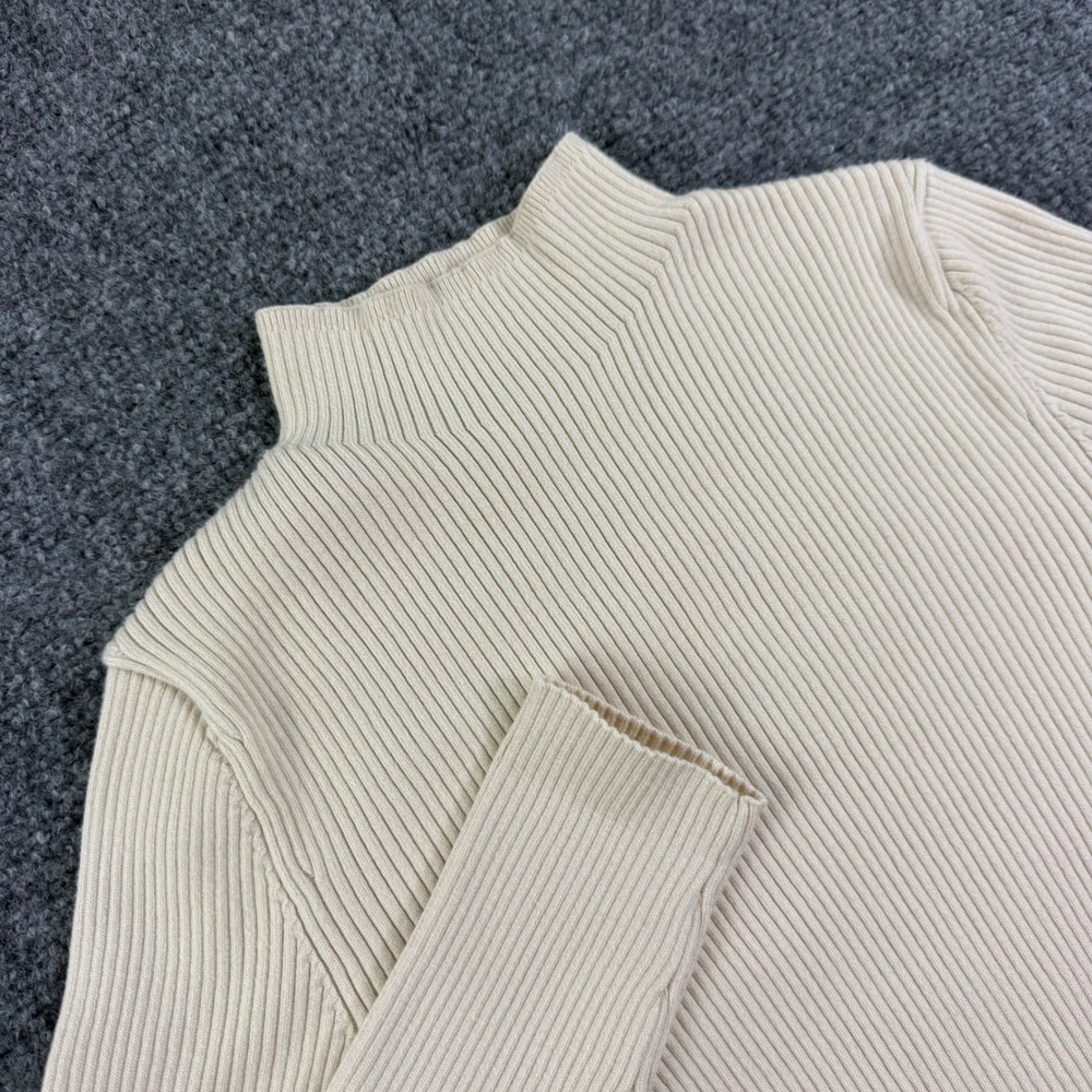 Babaton Sweater Dress Small Beige Ribbed Mock Neck Long Sleeve Women's